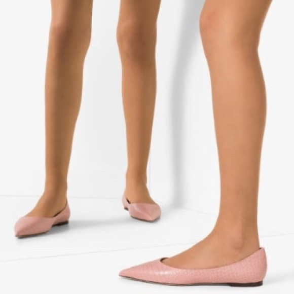 NEW ๐ JIMMY CHOO Croc Embossed Pointed Toe Flats - Picture 5 of 13